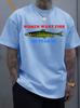 Unisex O Neck Tee Funny Text And Vintage Fish Graphic Print Cotton Short Sleeve Loose Summer Breathable Daily Casual Basic Wear Top