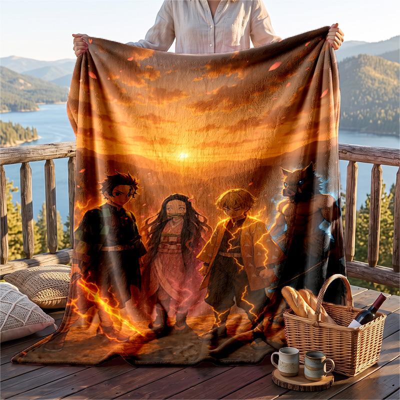 Warm Flannel Throw Blanket,Demon Slayer Lightweight Cozy Blanket For Bed Sofa And Daily Use
