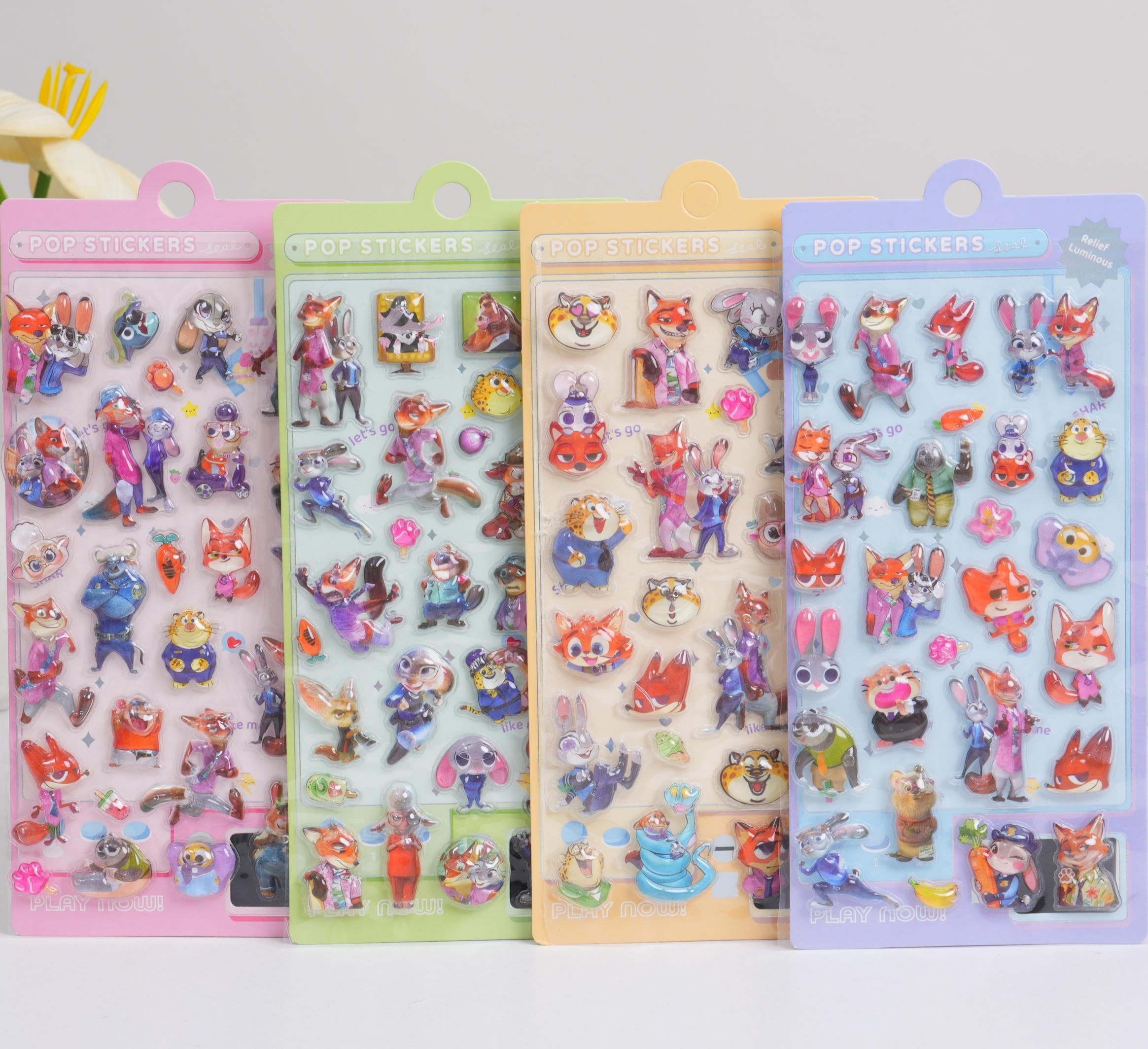 

Ninrikidy Zootopia Water Puffy Stickers 4-Piece Water-Inclusive Seal Set Stylish Decorative Removable for Crafts Phone Notebooks DIY Diary Set A