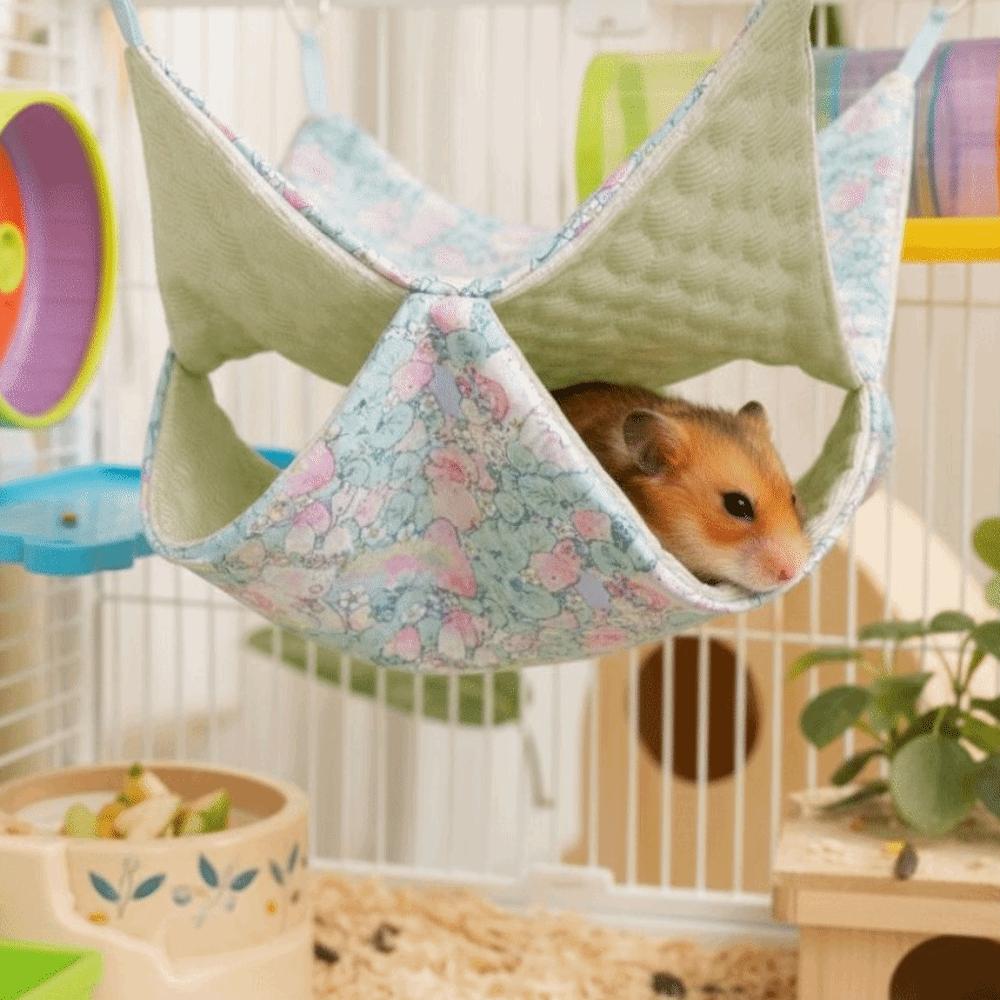 Cartoon Pattern Double-layer Hamster Hammock Breathable Squirrel Hanging Nest for Pet Cage