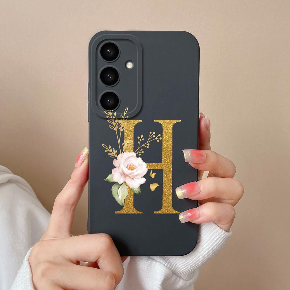 For Samsung Galaxy S25 Plus FE Case For Samsung S25 Ultra Rose Letter Back Cover Soft Liquid Silicone Anti Drop Phone Protectors