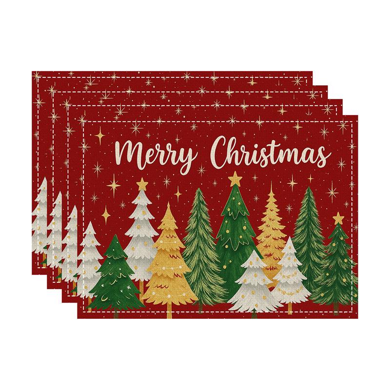 New Christmas Faux Linen Heat-Resistant Table Placemats - Rectangular Festive Dining Decor.