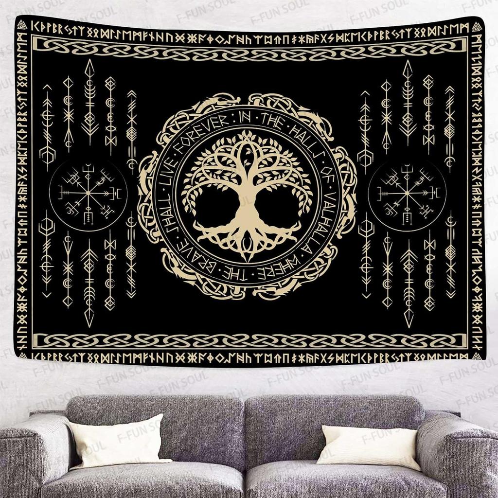 Viking Yggdrasil Tree of Life Celtic Rune Scandinavian Aesthetic Mythology Tapestry Wall Hanging for Bedroom Living Room Decor