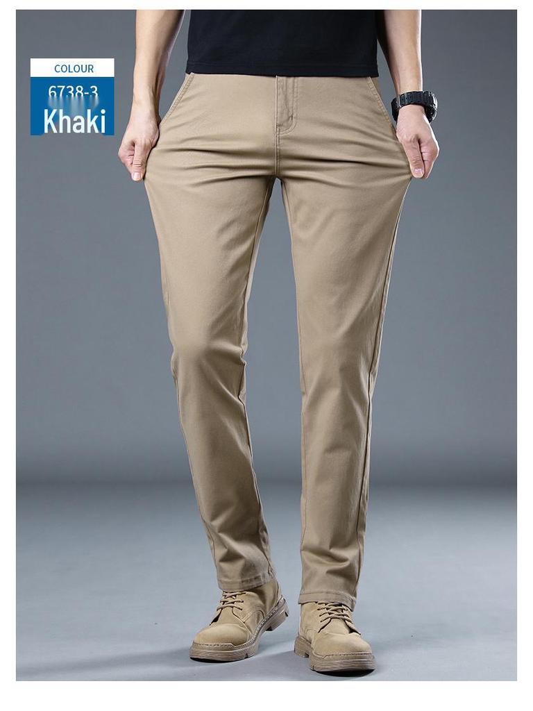 2024 Men's Hong Kong Slim Fit Casual Cotton Pants: Breathable, Elastic, Straight-Leg, Versatile Long Pants for Summer