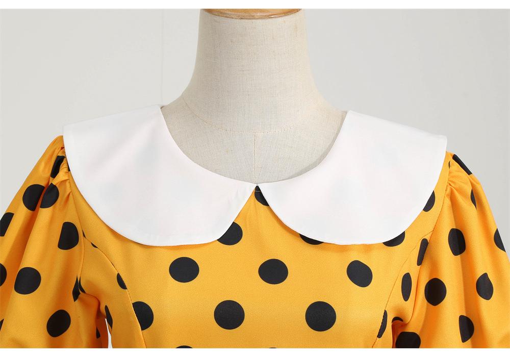 2022 Retro Polka Dot Doll Collar Short Sleeve Party Dress