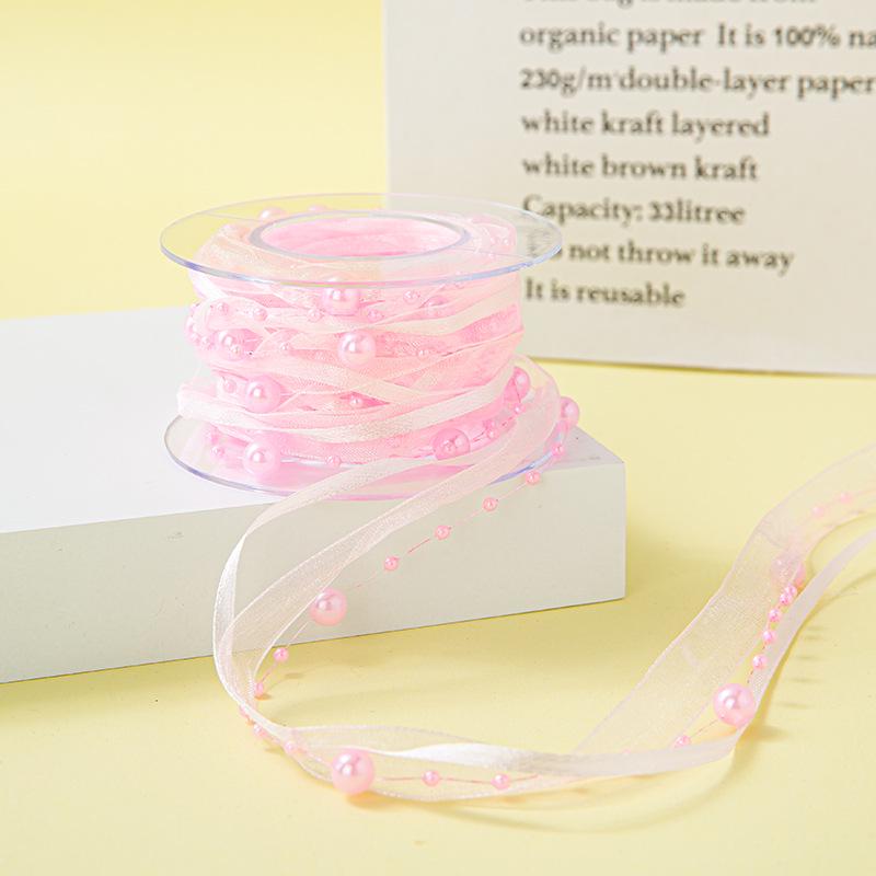 Handwoven Beaded Pearl Ribbon Belt for Gardening, Flower Packaging & Handmade Accessories