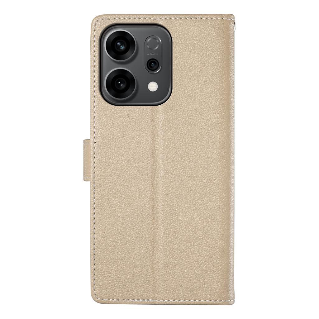 For Oppo Reno14 F 5G Case Magnetic Snap Litchi Texture Leather Wallet Phone Cover with Wrist Strap