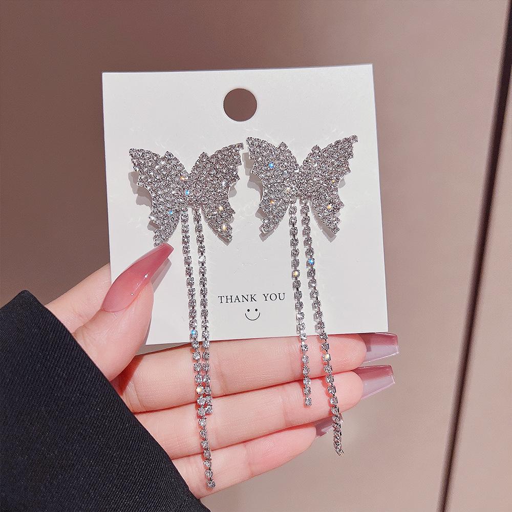 

Серьги-кисточки с бриллиантами и бабочками в корейском стиле - Роскошные универсальные пусеты премиум-класса для женщин