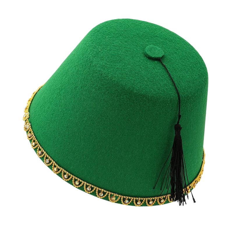 Breathable Moroccan Fez Hat Red Felt Turkish Tassel Cap Universal Tarboosh Fez for Cosplay Stage Party Cultural Festival