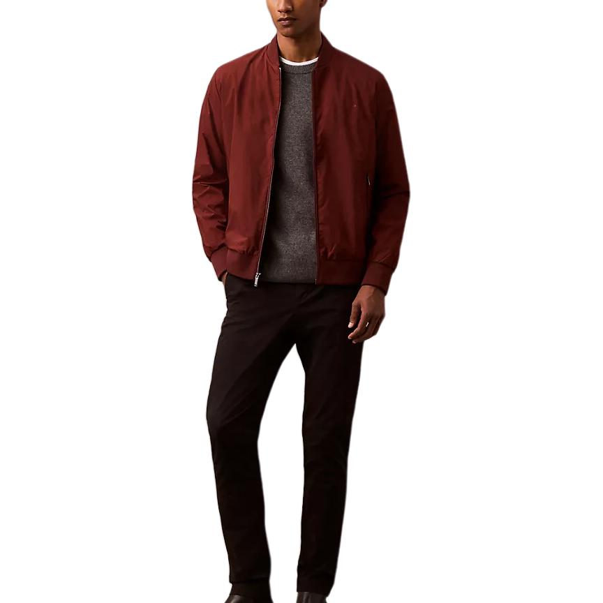 Calvin Klein Solid Slim Fit Ribbed Knit Bomber Jacket Men Jackets Red 40FM512-601
