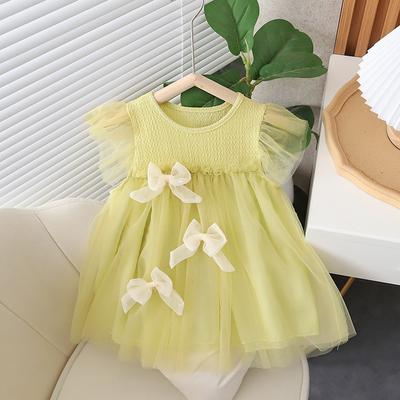 Children Clothes Summer Baby Girl Dress Solid Color Bow Gauze Tutu Dress Wedding Flower Girl Dress