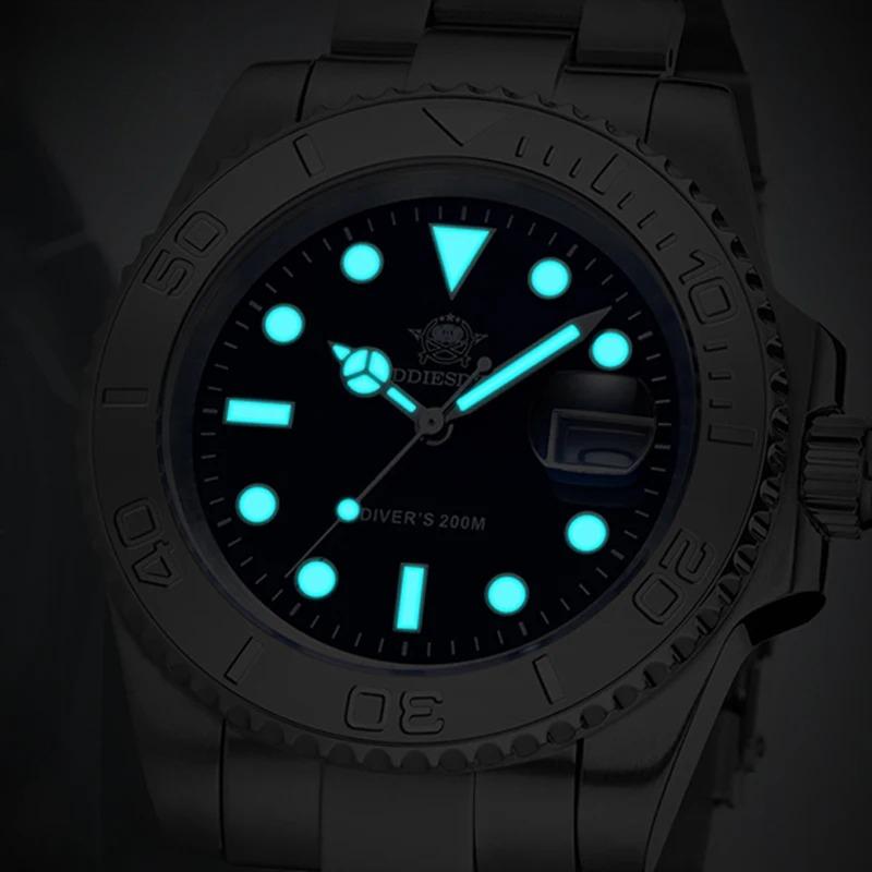 Men's Diver's Automatic Mechanical Watch, 200M Waterproof Stainless Steel Wristwatch with Luminous Display