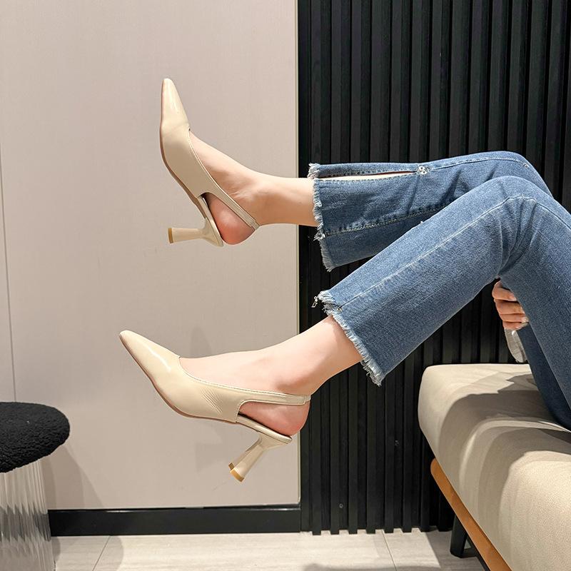 New pointed fashion OL high heels women's thin heel bag head sandals rear empty shallow mouth single shoes women
