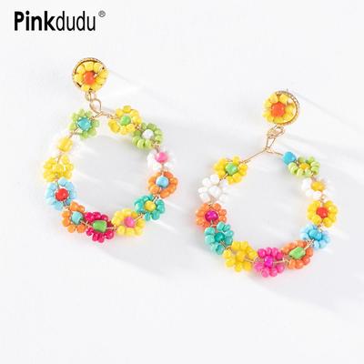 BOHO Blume Perlen Kreis Tropfen Ohrringe Kreative Persönlichkeit Temperament Harz DIY Baumeln Ohrringe Für Frauen PD1627