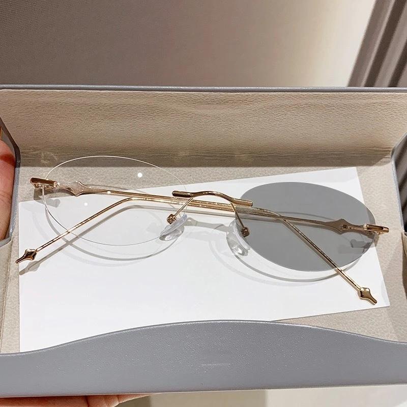 Round Rimless Photochromic Myopia Glasses Fashion Ultralight Near Sight Eyewear Men Women Anti-UV Eyeglasses Frames 0-1.0-4.0
