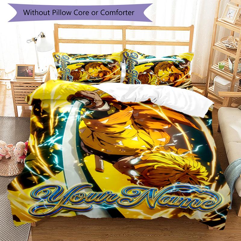 3pcs Agatsuma Zenitsu Cover Set - Personalized Name, HD Printed Bedding with 1 Cover and 2 Pillowcases - Perfect for Home Decor, Easy Care