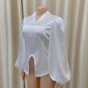Women's Solid Color V-Neck Lantern Sleeve Blouse - Plus Size, Elegant & Versatile Style for African, European & American Fashion