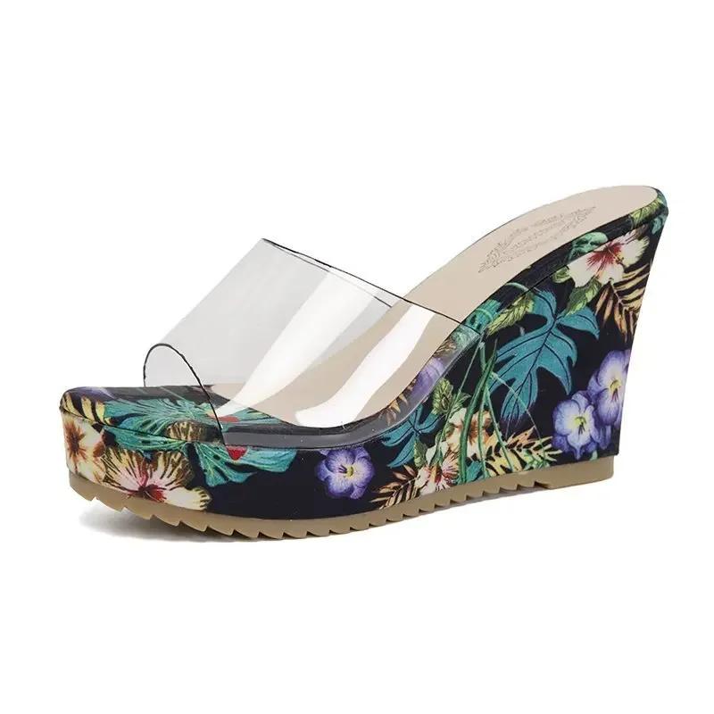 

XIHAHA Summer Clear Heels Slippers Woman Sandals Shoes Ladies Transparent PVC Pumps Wedding Comfort Women Party Wedge Heel Shoes 35 зелений