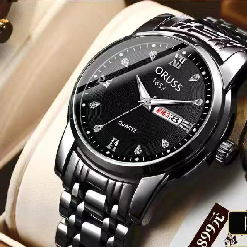 Automatische Uhrwerk Quarzuhr Uhr Herren wasserdichte leuchtende Armbanduhr Doppelkalender Diamanten Freizeituhr
