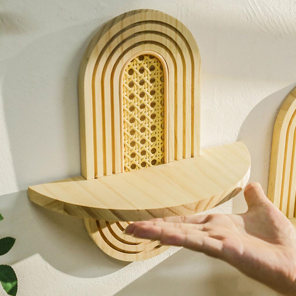 Rattan Wall Shelf,Wooden Hanging Storage Shelves Decorative Floating Shelves Living Room,Play Rooms,Bedroom Wall Decors