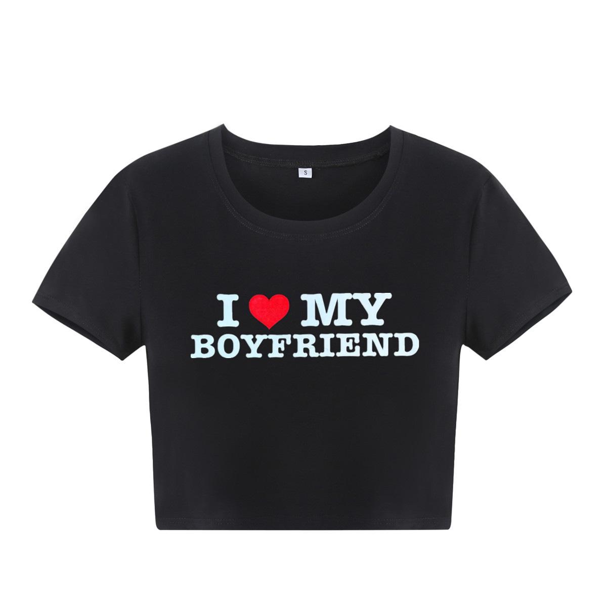Летняя модная хлопковая укороченная футболка I LOVE MY BOYFRIEND для девочек, женская футболка с короткими рукавами и короткими рукавами S