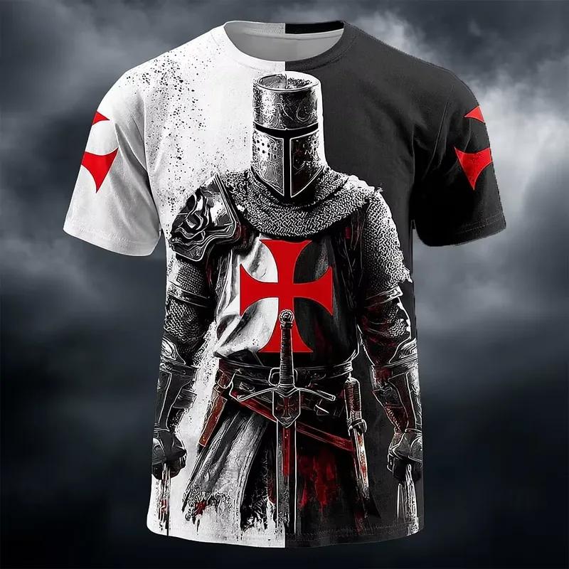 Grappige Kruisvaarders Ridders 3D Print Heren T-shirt Hip Hop Trend Vintage Casual Ronde Hals Korte Mouw Tops Zomer Losse T-shirts 2026