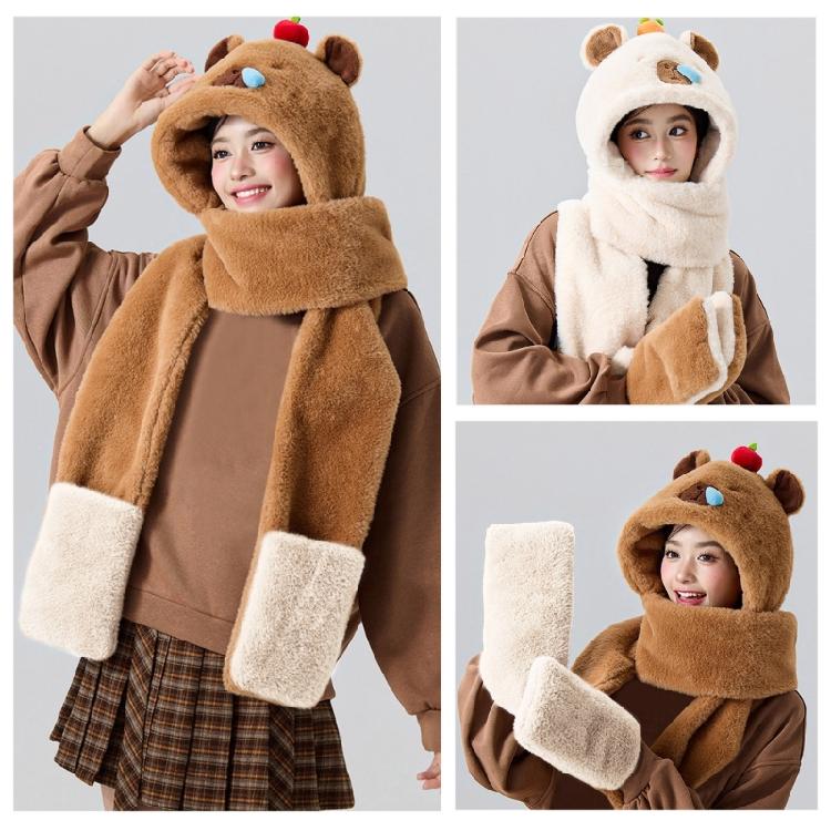 Furry Capybara Hat for Cycling and Running Sport Thicken Capybara Gloves Thick