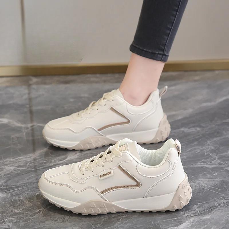 

Women s soft-soled sneakers large size outside wear non-slip casual old dad tide shoes spring and autumn small white shoes 42 бежевий