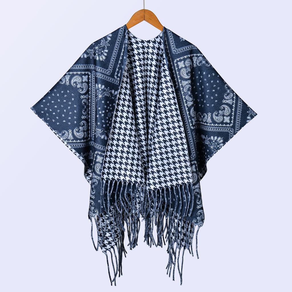 New National Style Ink Double-sided Thickened Shawl with Women's Autumn and Winter Retro High-end Photo Shawl Large Cape