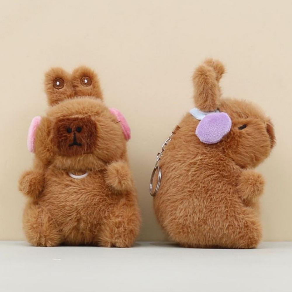 Movable Bunny Ears Capybara Plush Pendant Pull Rope Capybara Plushie Doll  Bag Hanging