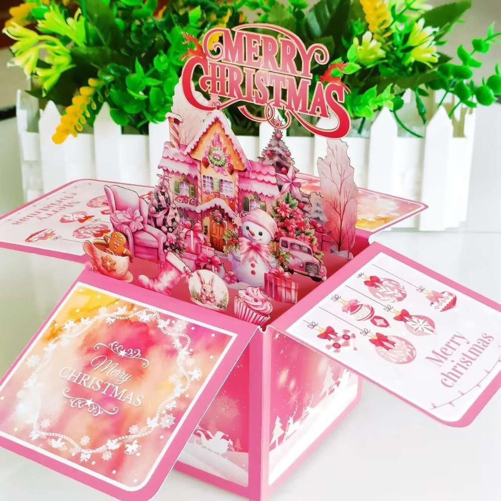 Fashion Paper Greeting Cards 3D Musical Christmas Cards Pop Up Light Up Thank You Card Christmas