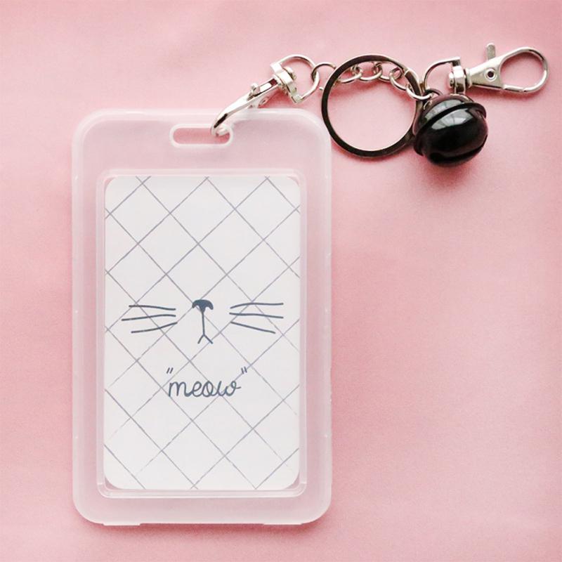 

Мультяшний прозорий пластиковий тримач для карток, брелок, рукав, набір, чохол для автобусних карток, сумка з дзвінковим ланцюжком cat series,bearded cat
