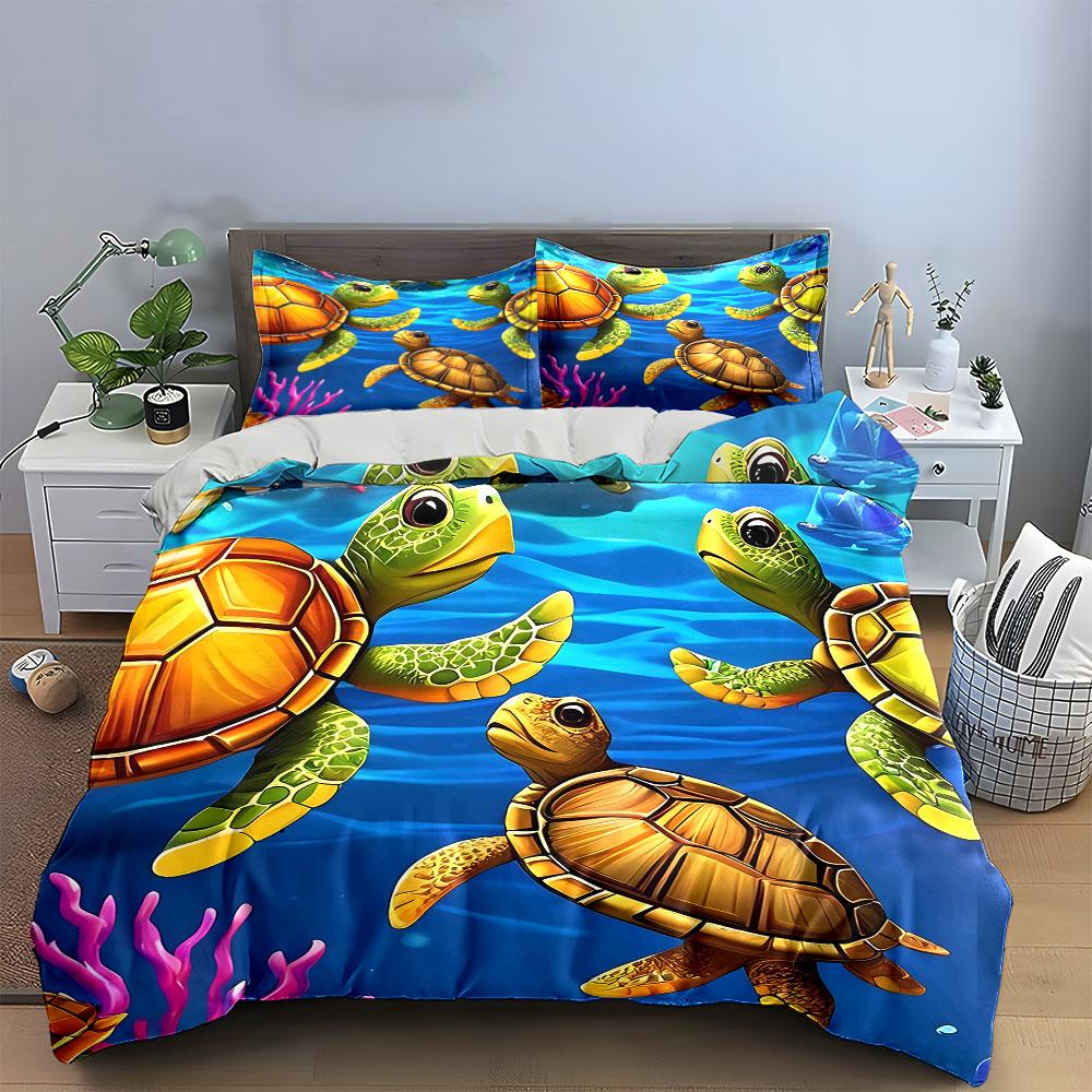 Colorful Sea Turtle Pattern Bedding Duvet Cover Set Duvet Cover Pillowcases (1*Duvet Cover 2*Pillowcases, Without Duvet Insert)
