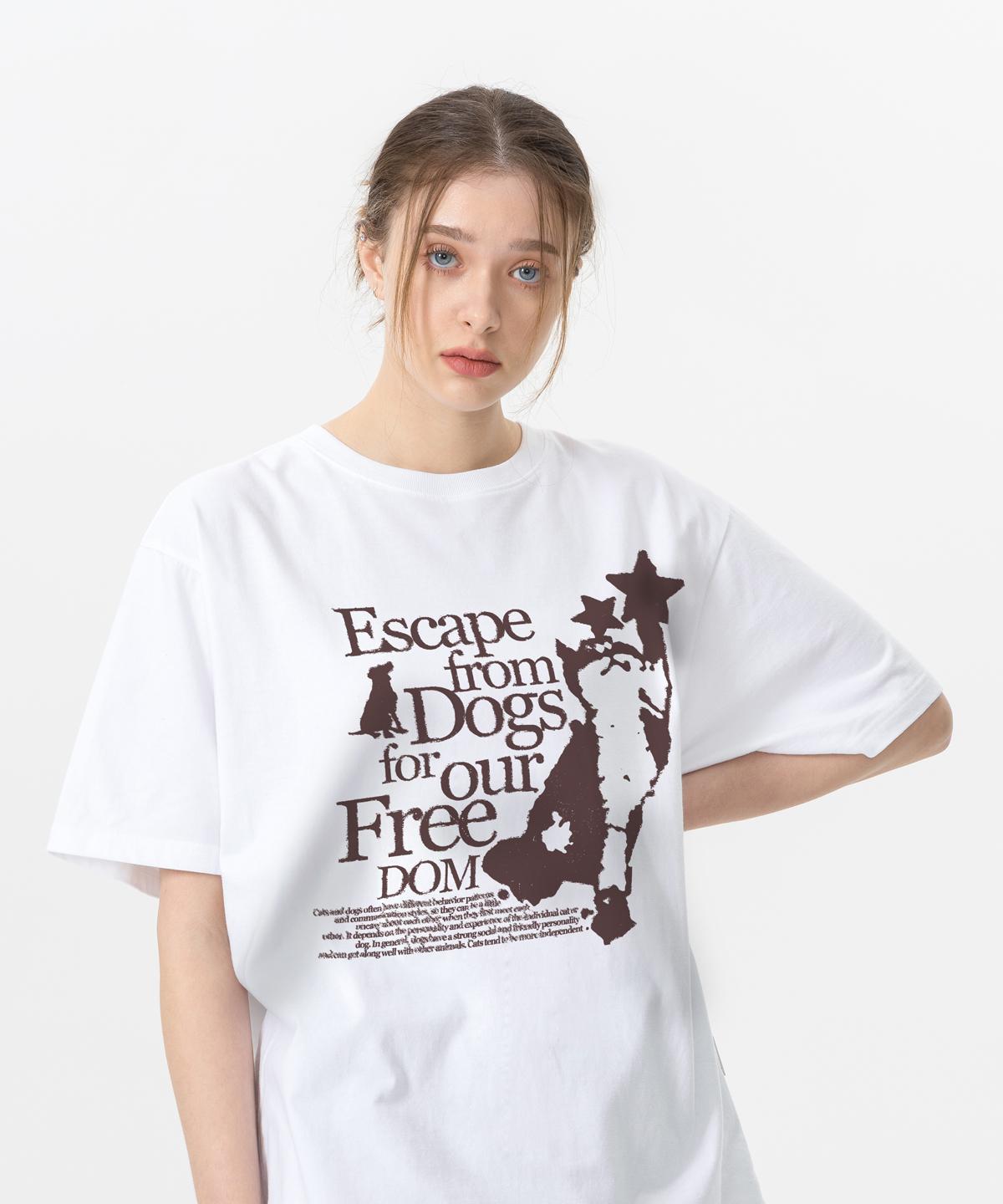 Escape From Cat & Dog Print Oversized Short Sleeve T-Shirt White S