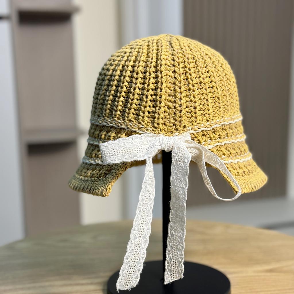 Korean Version of Thin Woven Temperament Fashionable Fisherman's Hat Children's Spring and Summer Face Small Casual Versatile Hollow Knitted Basin Hat