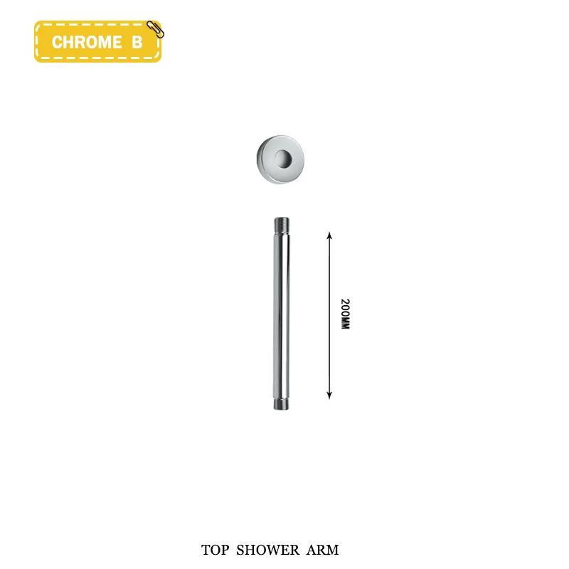 Black G1/2 Round/Square Shower Arm Bathroom Stainless Steel Ceiling Wall Mount Fixed Shower Bracket Faucet Replacement Parts