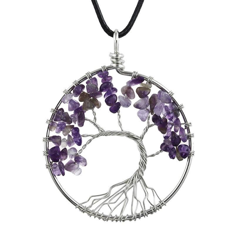Amethyst Tree of Life Pendant with Colorful Stone Accent