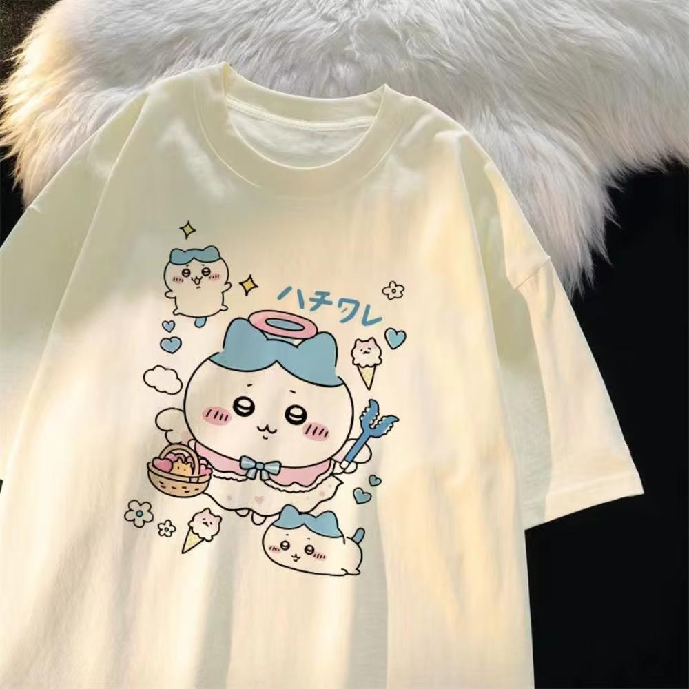 

MINISO Аниме Футболка Chiikawa Япония Женская Харадзюку Футболки Короткий Рукав Y2K Веселые Топы Летний Хлопок Круглый Вырез Оверсайз Футболки Топы 4XL