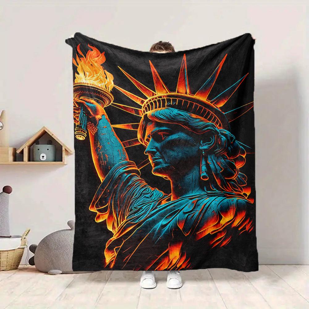 1pc Statue of Liberty Soft Comfortable Blanket Digital Print, All Season Multipurpose Knit Fabric Bedding, Office, Sofa Home Decor Blanket
