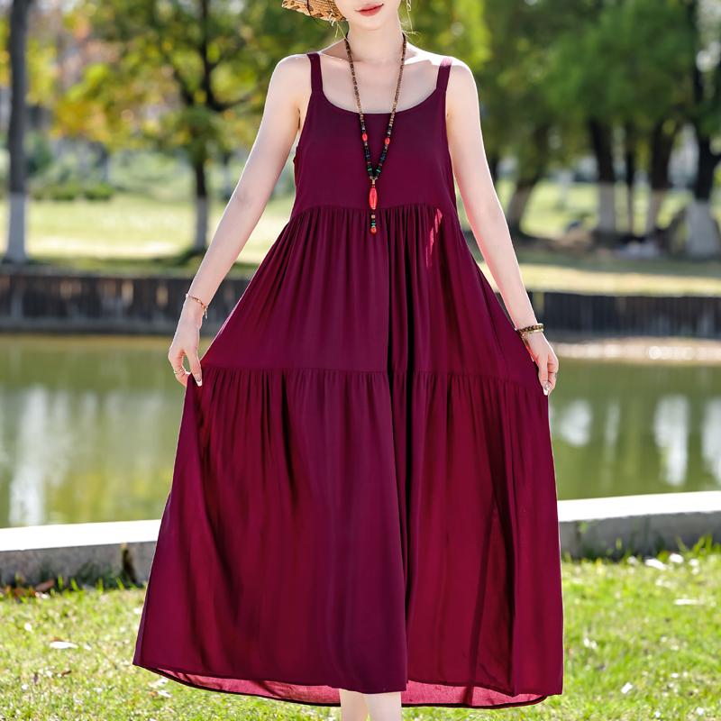 Elegant Sling Dress for Women Plus Size Casual Summer Long Dress Vintage Middle-aged Women's Clothing