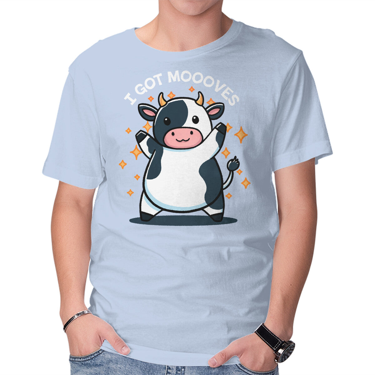 Unisex Crew Neck T-Shirt I Got Moooves Graphic Short Sleeve Casual Tee XS