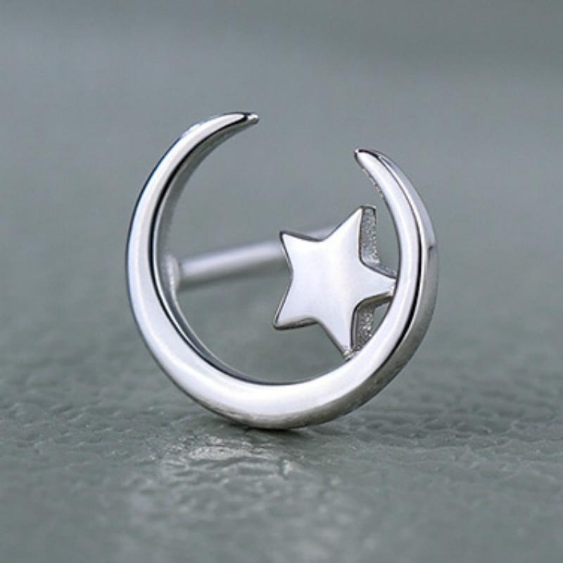 Cercei Stea si Luna 925 Sterling Silver Earrings, Star and Moon Design, Includes Jewelry Box, Silver