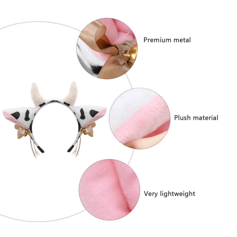 Frcolor Plush Cow Headband Bowknot Bell Cow Ear Horn Hair Hoop Festival Stage Performance Animal Cosplay Ornament Party Favors