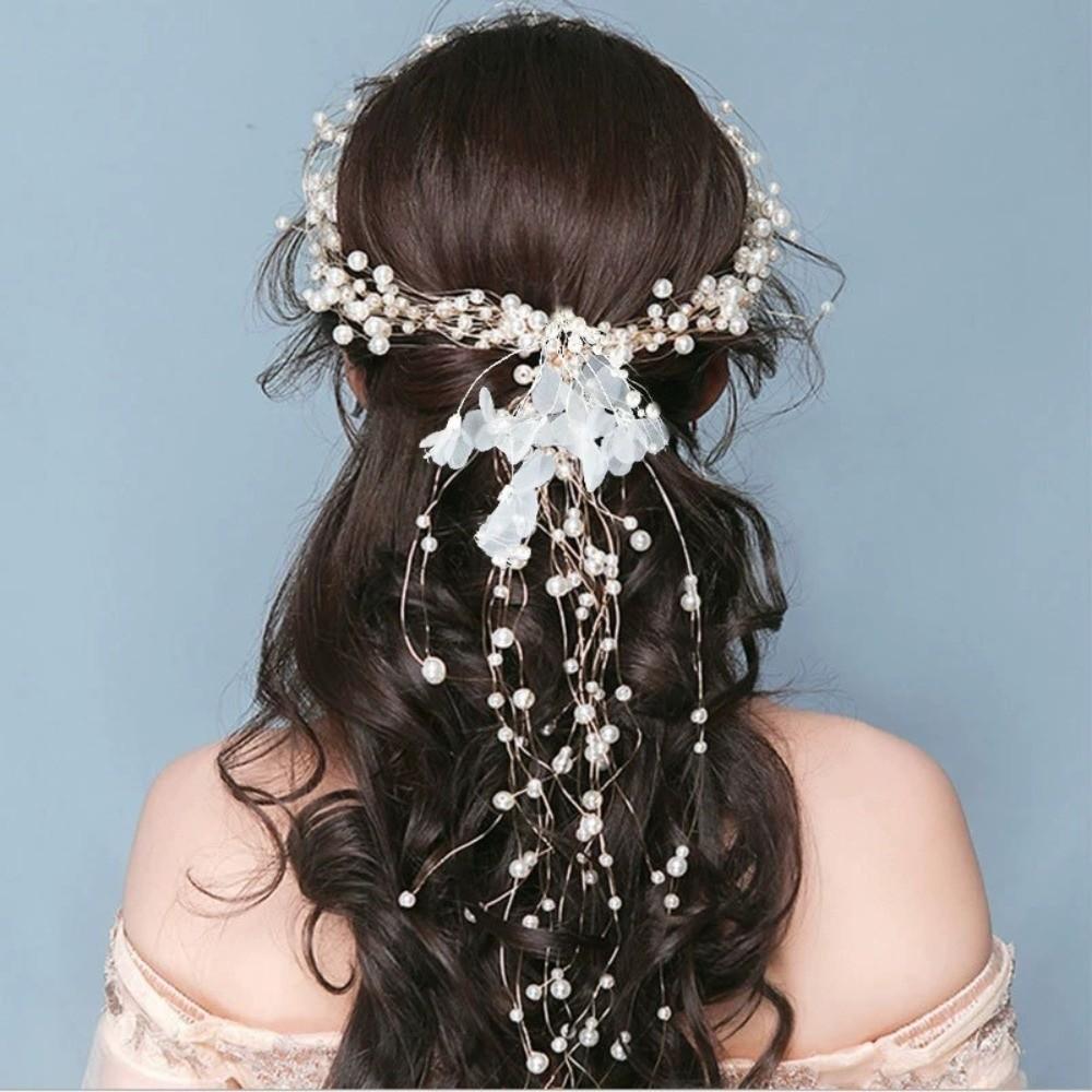 Handmade Pearl Flower Headdress Luxury Bridal Headdress Hairpin Ornaments  Pageant Prom