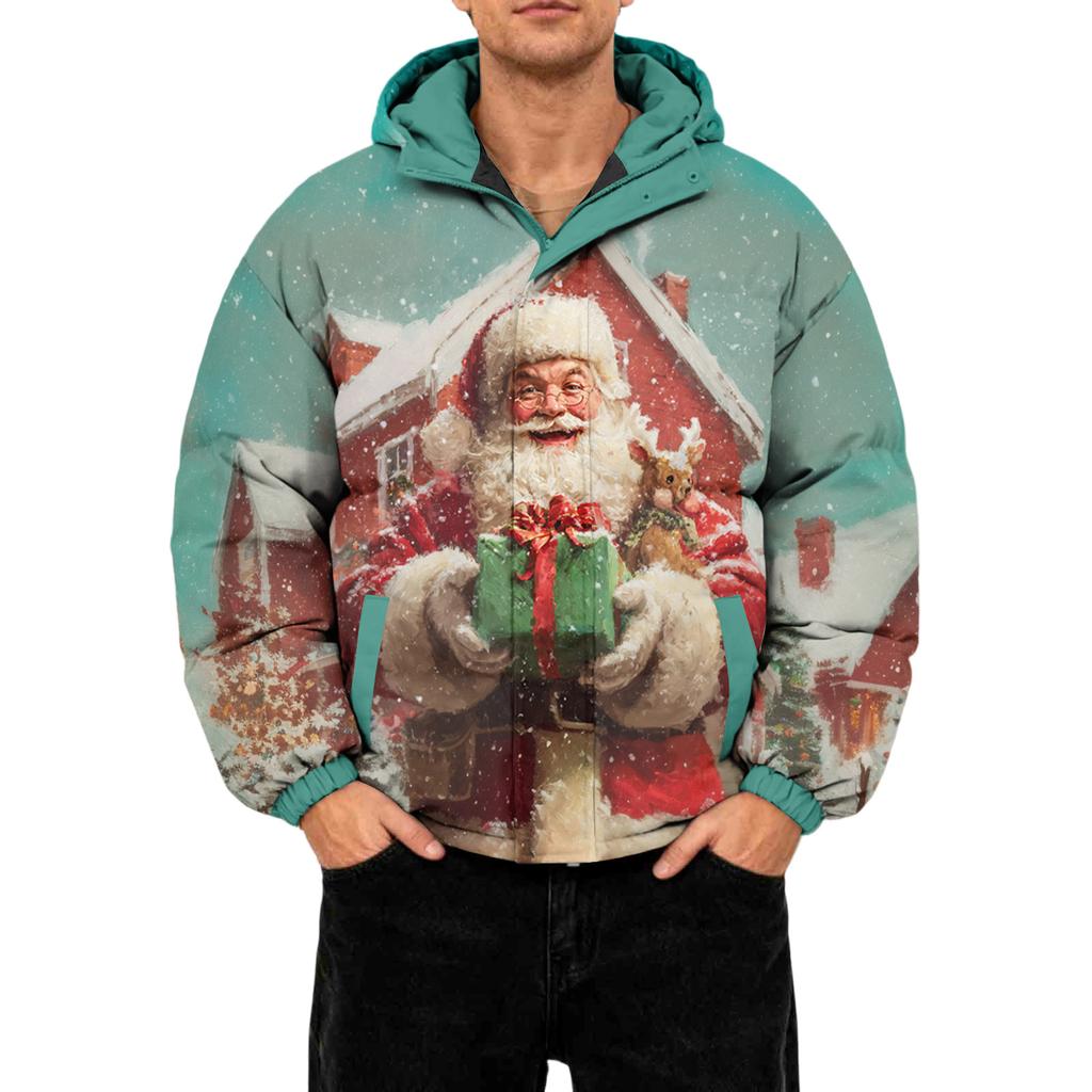 Men's Oversized Casual Down Jacket With Long Sleeves And Hood