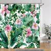 Tropical Plants Floral Shower Curtain Green Palm Leaves Pink Flowers Polyester Fabric Shower Curtains Bathroom Decor With Hooks