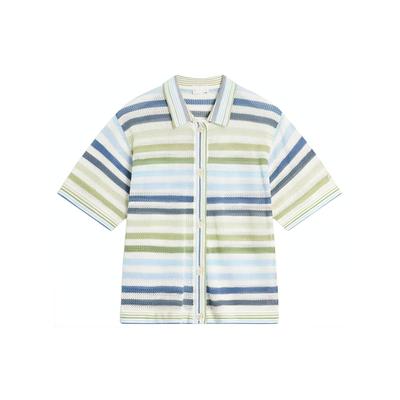 Li Ning Chinese Culture Series Striped Button Casual Versatile Short Sleeve Regular T-Shirt Women Tops Green AMBU146-1