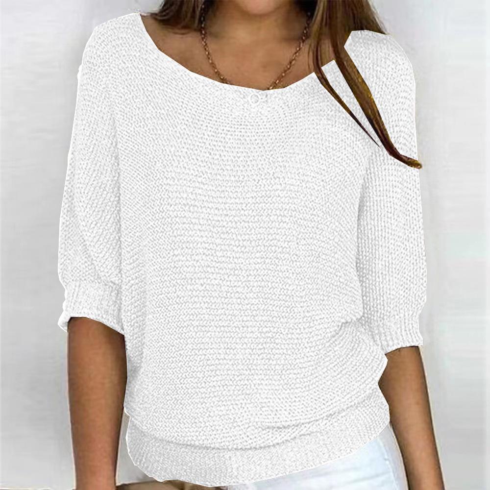 2026 Women's Solid Color Round Neck Knitwear Three-Quarter Sleeve Top