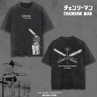 Kettensägenmann Anime Bedrucktes T-Shirt Herren Damen Gewaschenes Baumwoll-T-Shirt Übergroßes Vintage-T-Shirt Harajuku Männliches Kurzarm-T-Shirt Damen Herren Kleidung