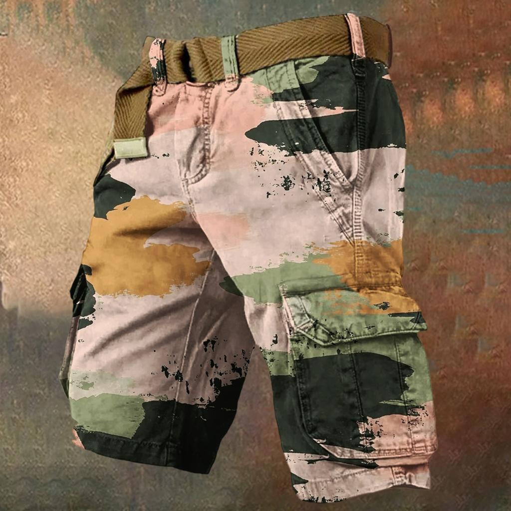 Men's Summer Loose Casual Camouflage Work Shorts, Large-sized Multi-pocket Mid-length Pants Without A Belt